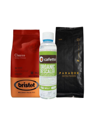 מארז 2 ק"ג קפה – Bristot Classico & Paradox Black + נוזל ניקוי